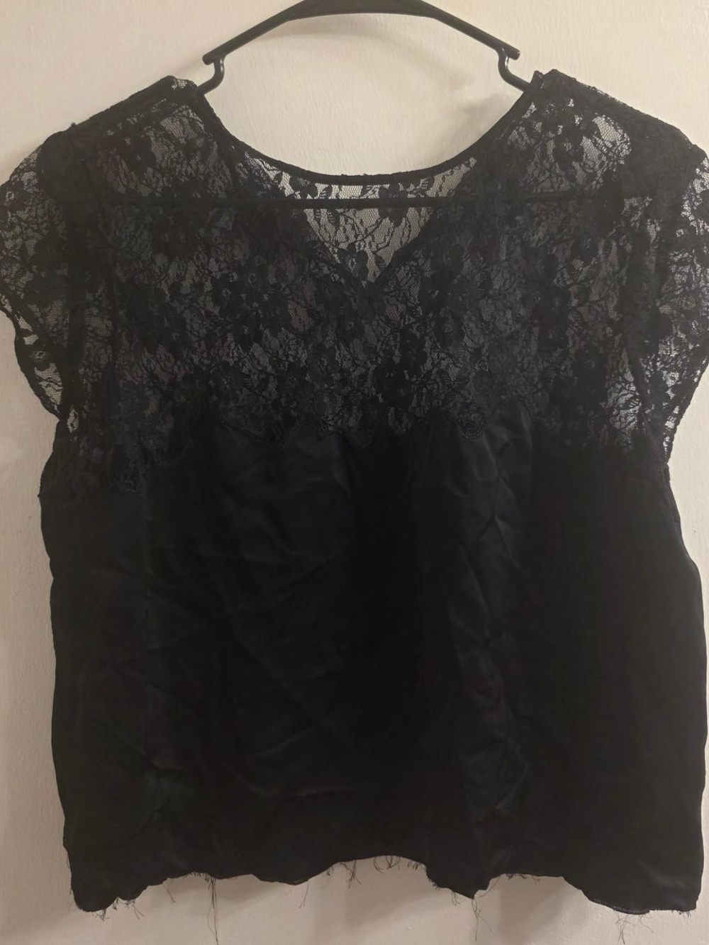 J. Crew Black Lace Cap-Sleeve Blouse